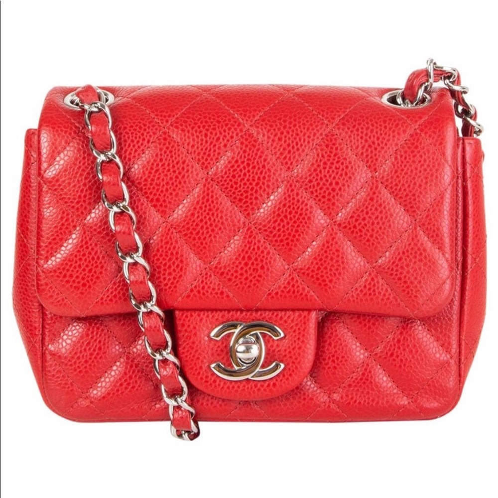 CHANEL red caviar leather